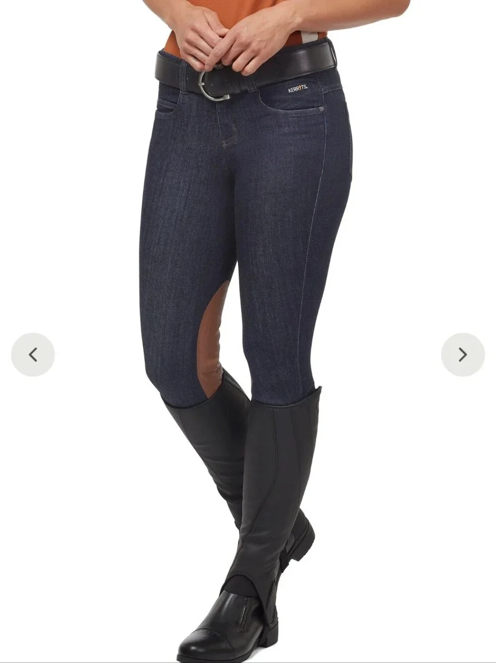 Kerrits Womens Stretch Denim Knee Patch Breech Blue Horse Riding Pants 1X - Picture 12 of 14